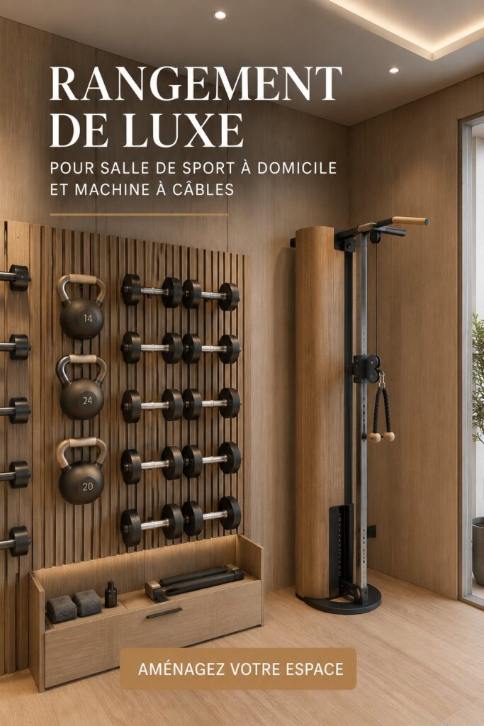 Mur de rangement moderne dans une salle de sport à domicile, inspirant à l'organisation.