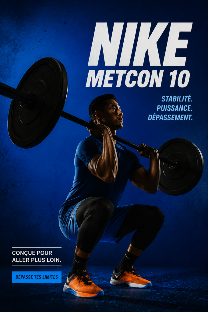 Chaussures Nike Metcon 10 en action lors d'un entraînement sportif, mettant en avant leur design moderne.