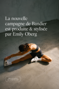 Campagne mode inspirée par Emily Oberg pour Bandier, mettant en avant des pièces élégantes et confortables.