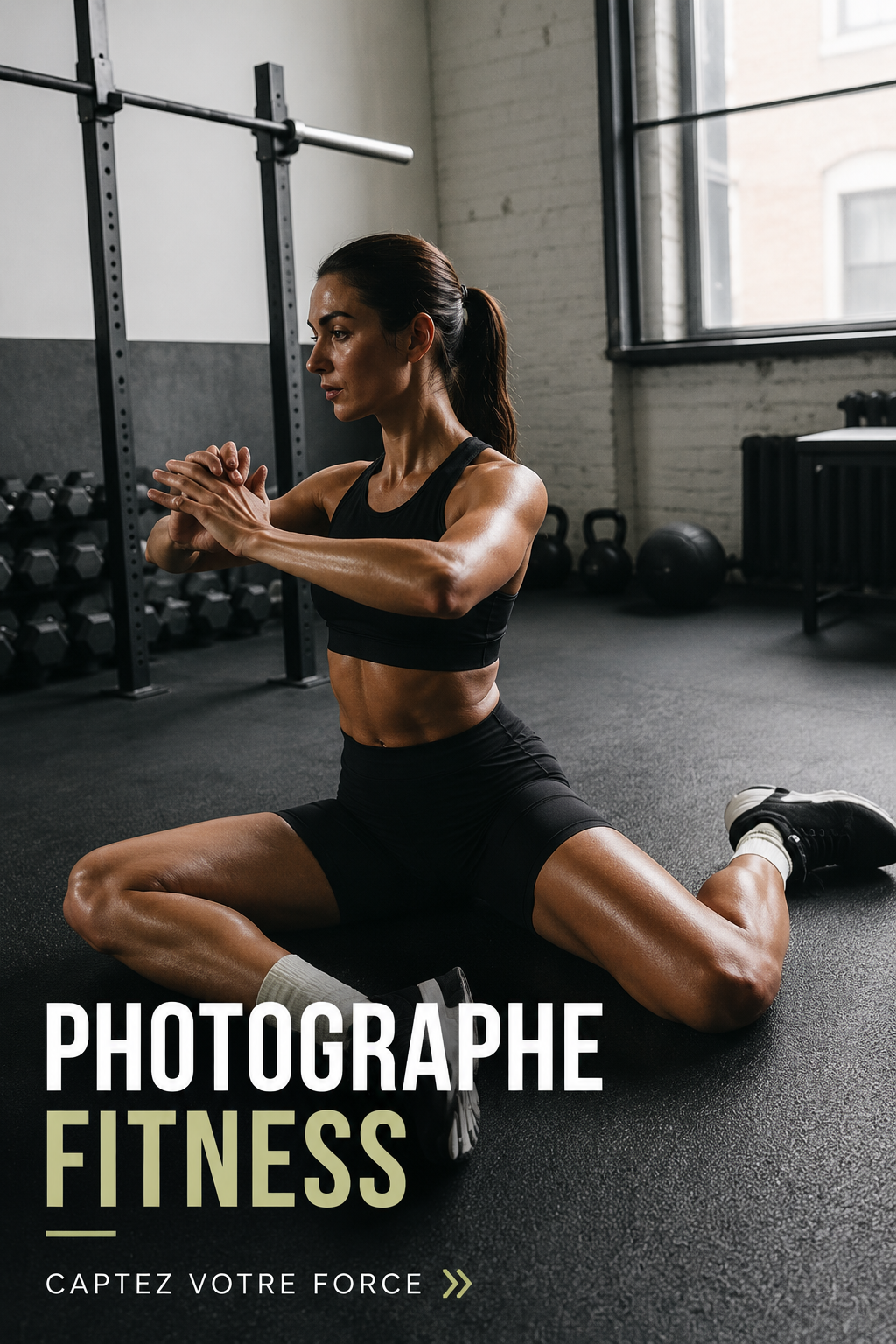 Une femme faisant du fitness et étant photographiée dans un studio lumineux