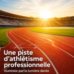 Piste d'athlétisme sous un rayon de soleil doré, idéale pour s'entraîner.