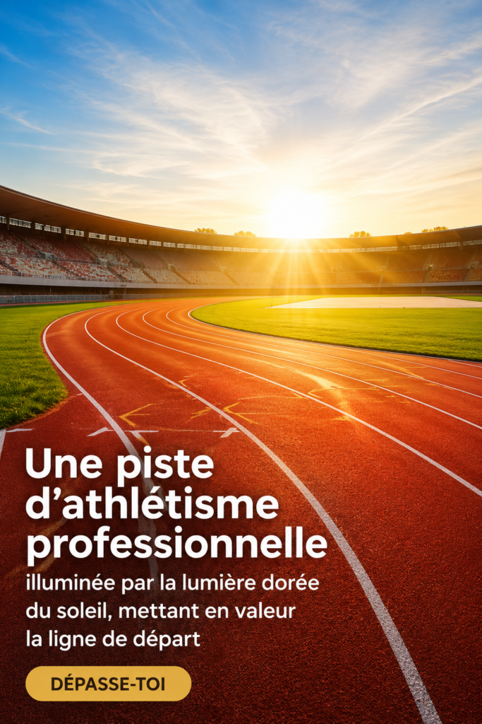 Piste d'athlétisme sous un rayon de soleil doré, idéale pour s'entraîner.