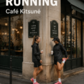 Café Nike x Kitsuné à Paris avec des coureurs savourant leur boisson après un entraînement.