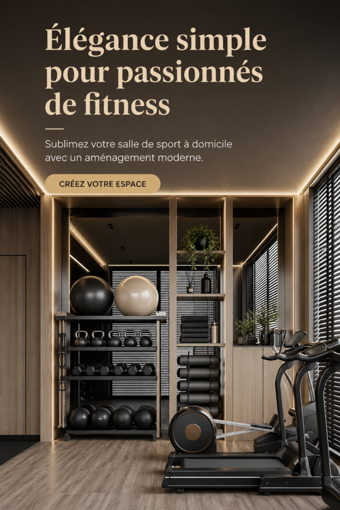 Salle de sport à domicile élégante avec équipements modernes et décoration soignée.