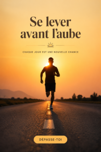 Femme se levant tôt avec un lever de soleil magnifique en arrière-plan, symbole de calme et de renouveau.