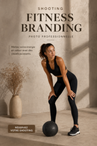Femme en tenue de sport souriante pendant une séance photo fitness, capturant son enthousiasme pour le sport.