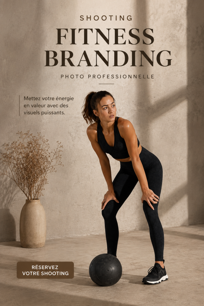 Femme en tenue de sport souriante pendant une séance photo fitness, capturant son enthousiasme pour le sport.
