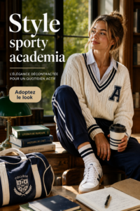 Femme portant une tenue sporty academia avec élégance
