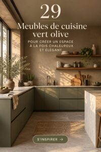 Une cuisine élégante avec des armoires vert olive moderne