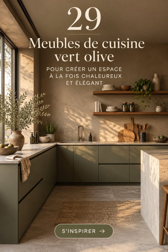 Une cuisine élégante avec des armoires vert olive moderne