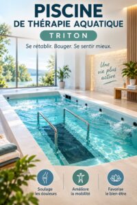 Femme allongée sur un flotteur dans une piscine, pratiquant la thérapie aquatique pour le bien-être.