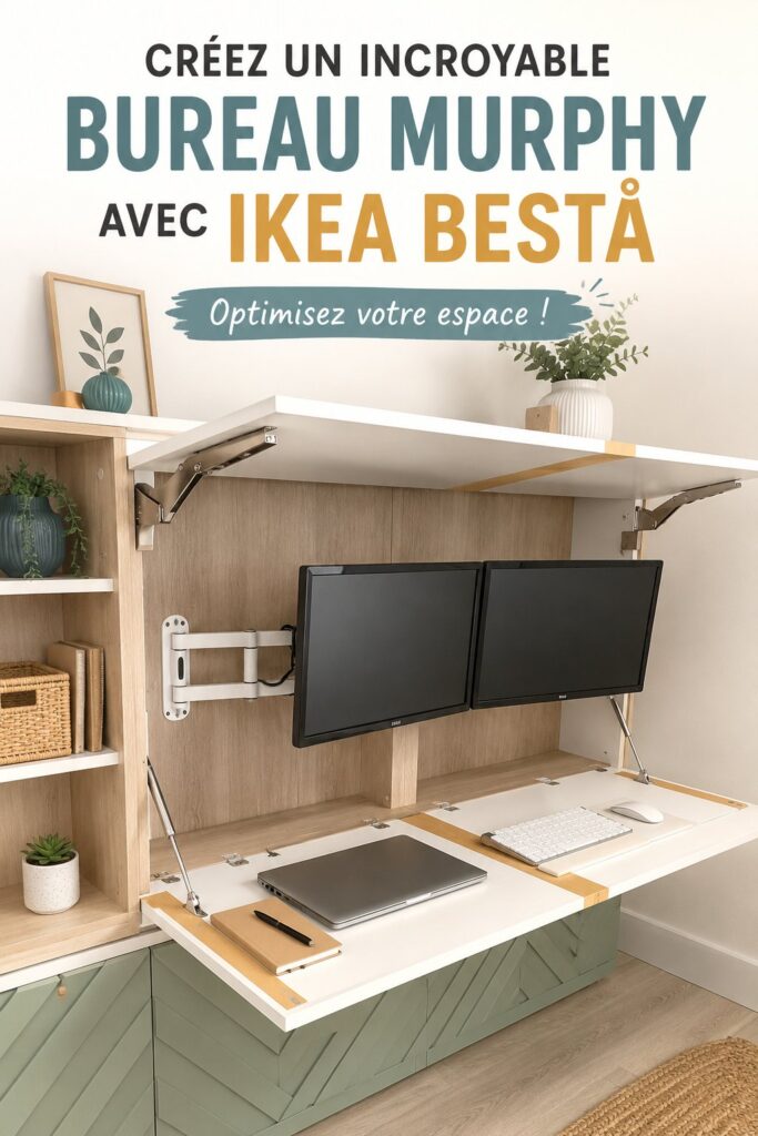 Bureau mural pratique réalisé avec des éléments IKEA BESTÅ, optimisant l'espace.