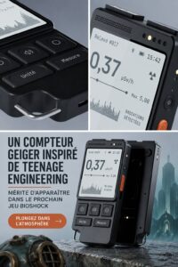 Un compteur Geiger au design futuriste sur un fond tendance, illustrant l'alliance de technologie et mode.