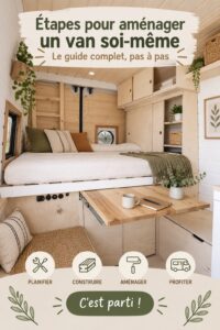 Van aménagé pour un road trip, offrant confort et praticité
