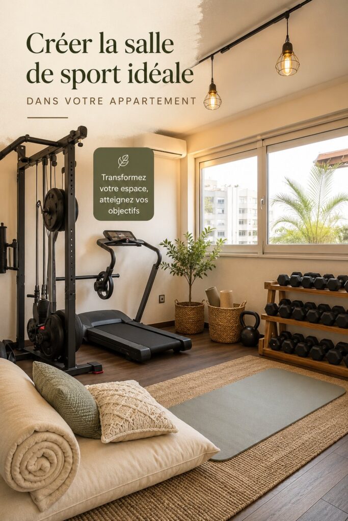 Salle de sport accueillante dans un appartement avec équipements de fitness