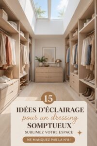 Dressing élégant avec un éclairage moderne et chaleureux