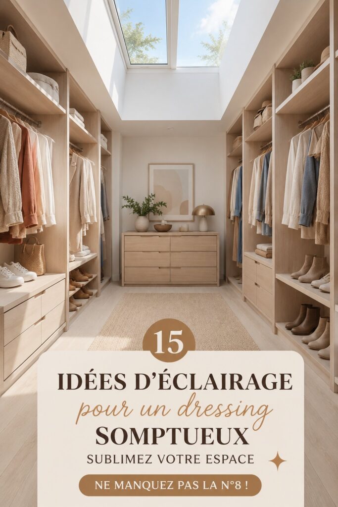 Dressing élégant avec un éclairage moderne et chaleureux