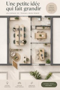 Espace de travail moderne avec des éléments décoratifs chaleureux et mobilier chic.