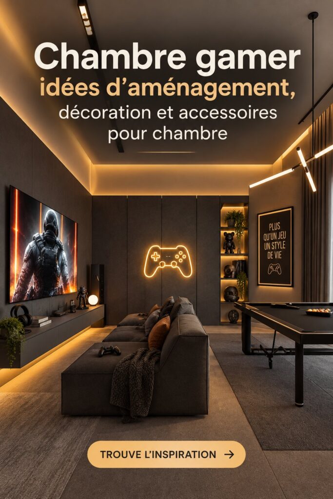 Chambre gamer décorée avec un éclairage LED et des meubles modernes.