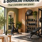 Espace de gym à domicile moderne et accueillant avec équipements de fitness.