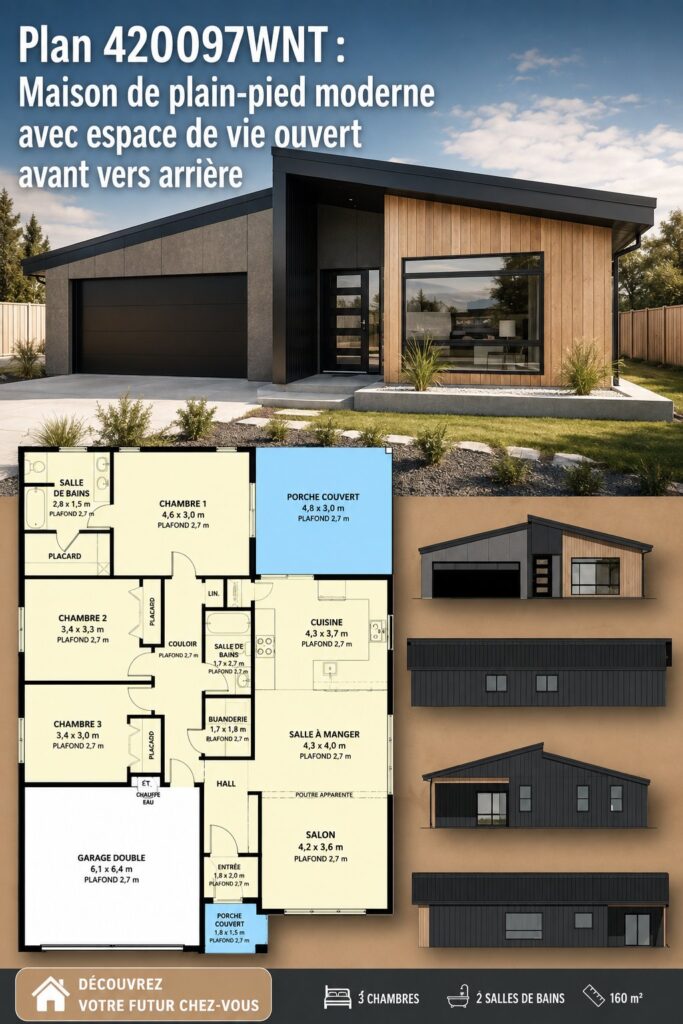 Plan de maison moderne et spacieux, conçu pour un mode de vie confortable et lumineux.