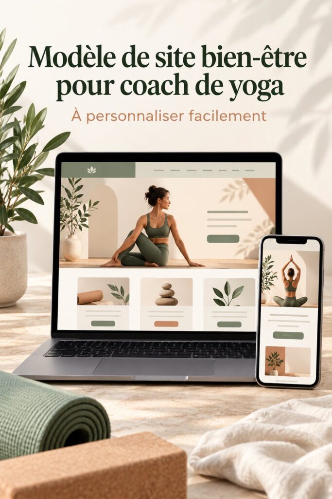 Modèle de site web dédié au bien-être illustrant le yoga et le fitness.