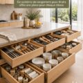 Une cuisine bien organisée avec des tiroirs parfaitement rangés