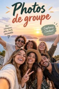 Un groupe d'amis souriant ensemble pour une photo en plein air