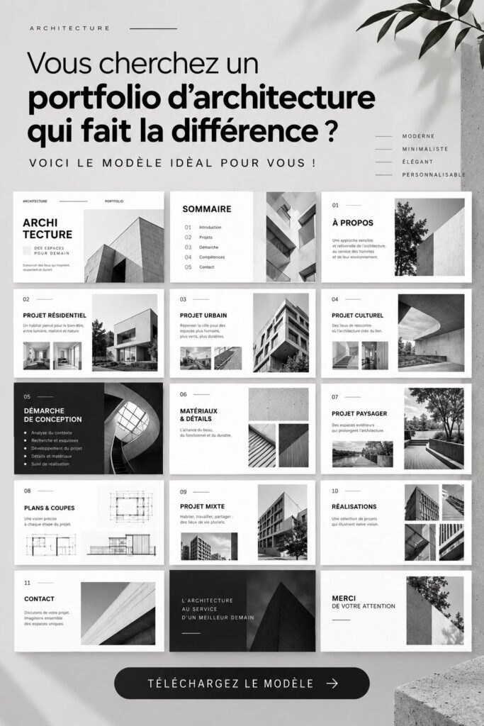Modèle de portfolio architectural attractif avec des designs modernes