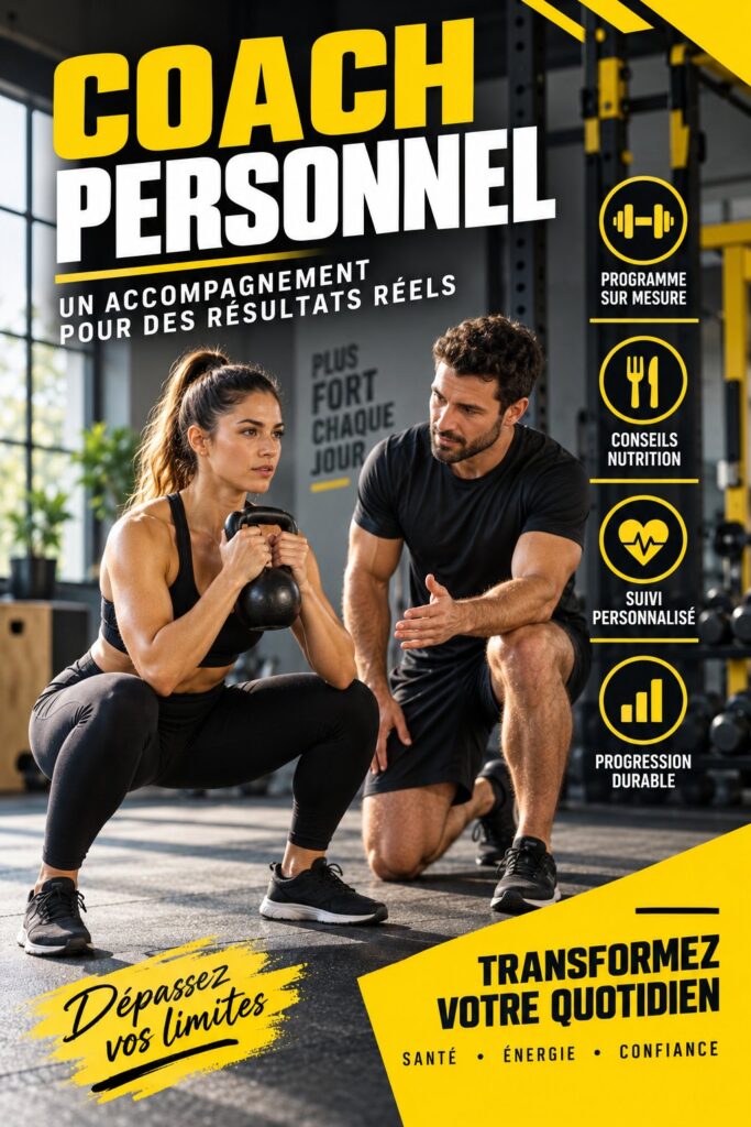Poster de coaching sportif avec des couleurs vibrantes et un message clair