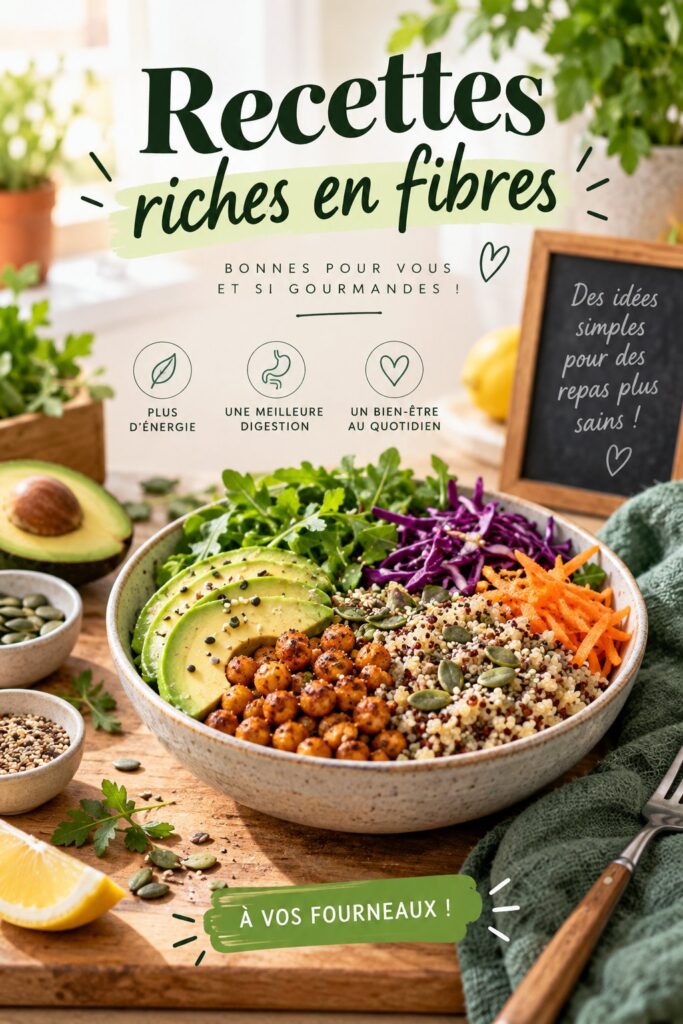 Recettes saines et riches en fibres présentées sur une table