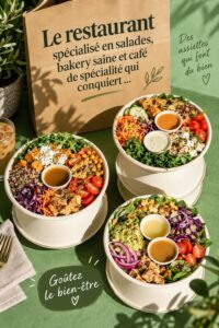 Une assiette colorée de salades fraîches dans un restaurant sain