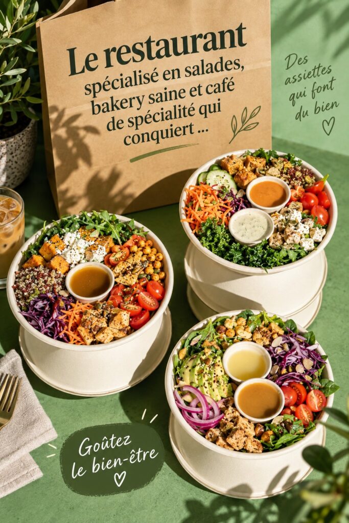 Une assiette colorée de salades fraîches dans un restaurant sain