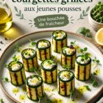 Assiette de roulés de courgettes grillées garnis de micro-pousses