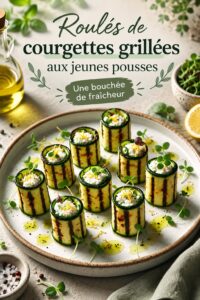 Assiette de roulés de courgettes grillées garnis de micro-pousses
