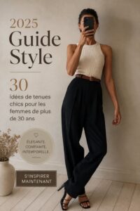 Femme portant une tenue élégante et moderne de 2025, inspirée de tendances pour femmes de 30 ans et plus.
