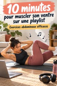 Femme faisant des exercices d'abdominaux tout en écoutant Rihanna.