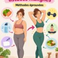 Femme souriante en train de faire du yoga au lever du soleil, symbolisant la transformation et le bien-être.