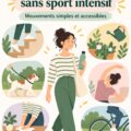 Femme s'activant dans des tâches quotidiennes tout en souriant, évoquant une vie active sans sport intensif.