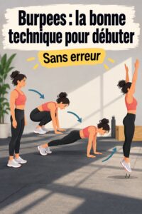Femme exécutant des burpees dans un salon, montrant la bonne posture.