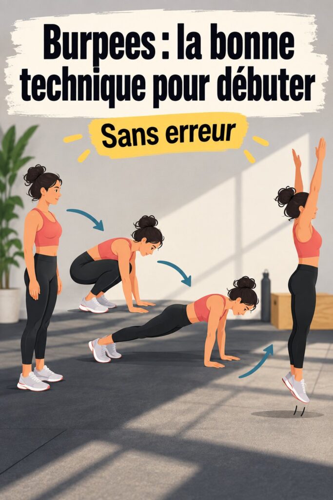 Femme exécutant des burpees dans un salon, montrant la bonne posture.