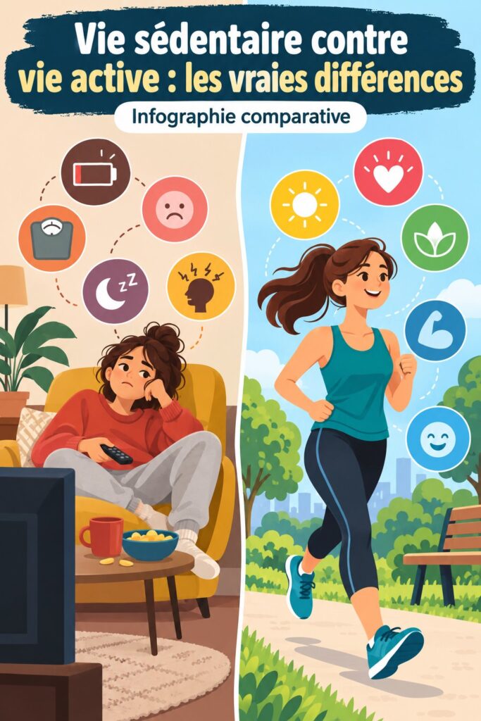 Infographie sur les différences entre vie sédentaire et vie active