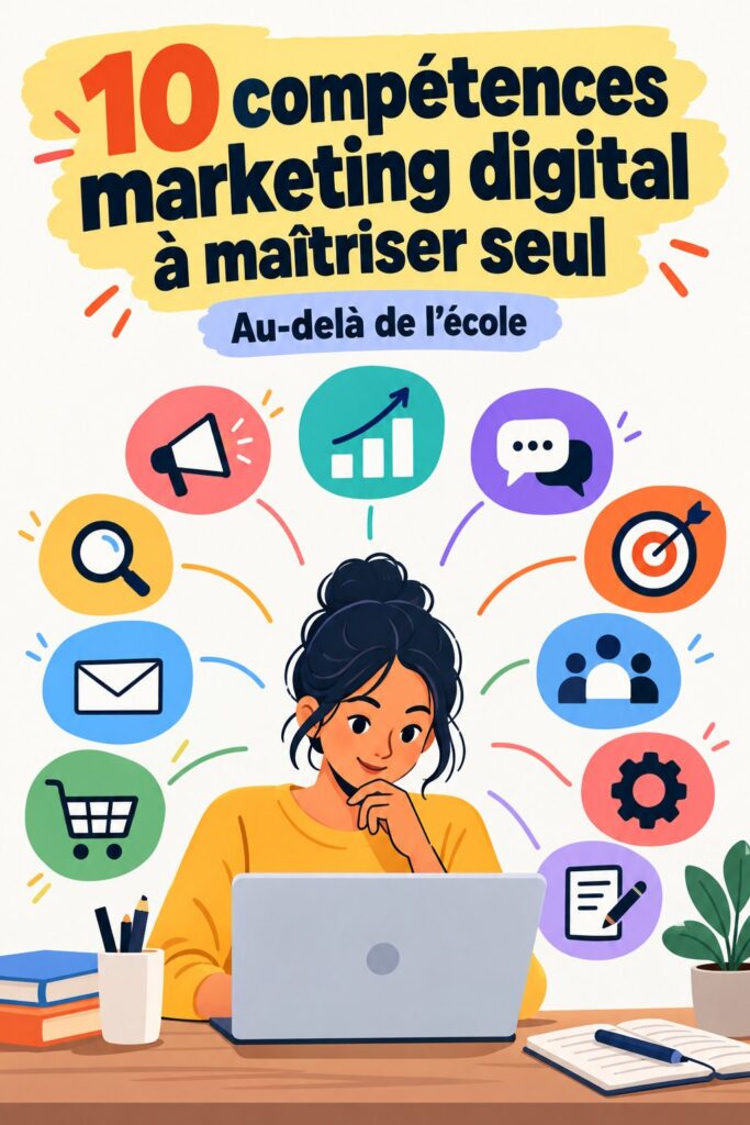 Femme travaillant sur des compétences en marketing digital avec un ordinateur portable
