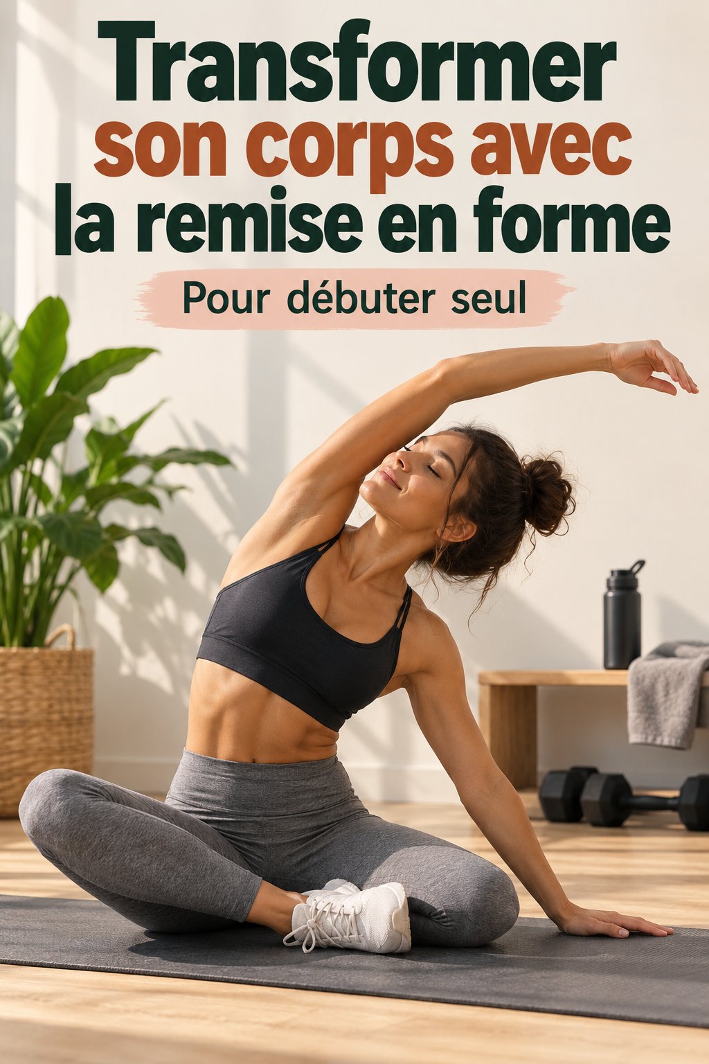 Femme heureuse en pleine séance de fitness, rayonnante après sa transformation.