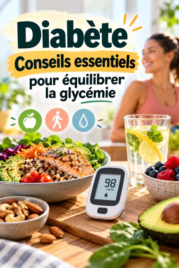 Femme souriante préparant un repas équilibré pour réguler sa glycémie.