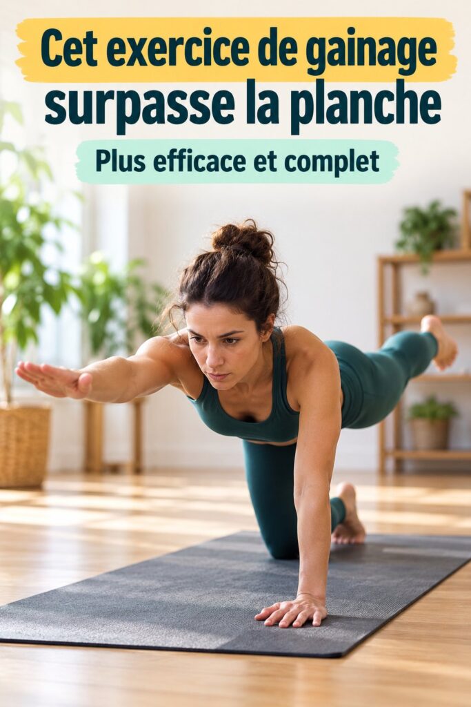 Femme en position de gainage dynamique, effectuant un exercice innovant pour le core.