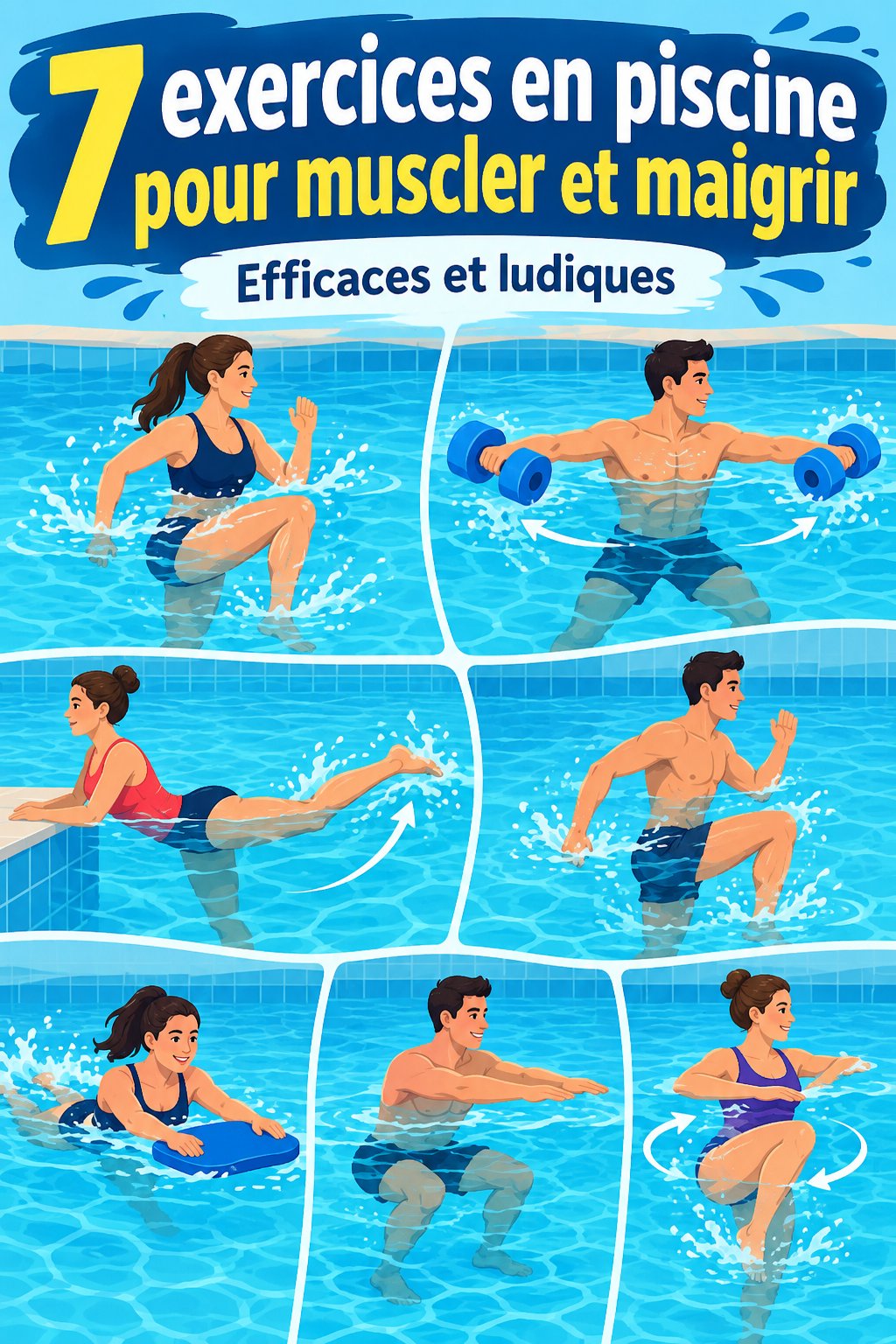 Femme faisant des exercices aquatiques dans une piscine ensoleillée