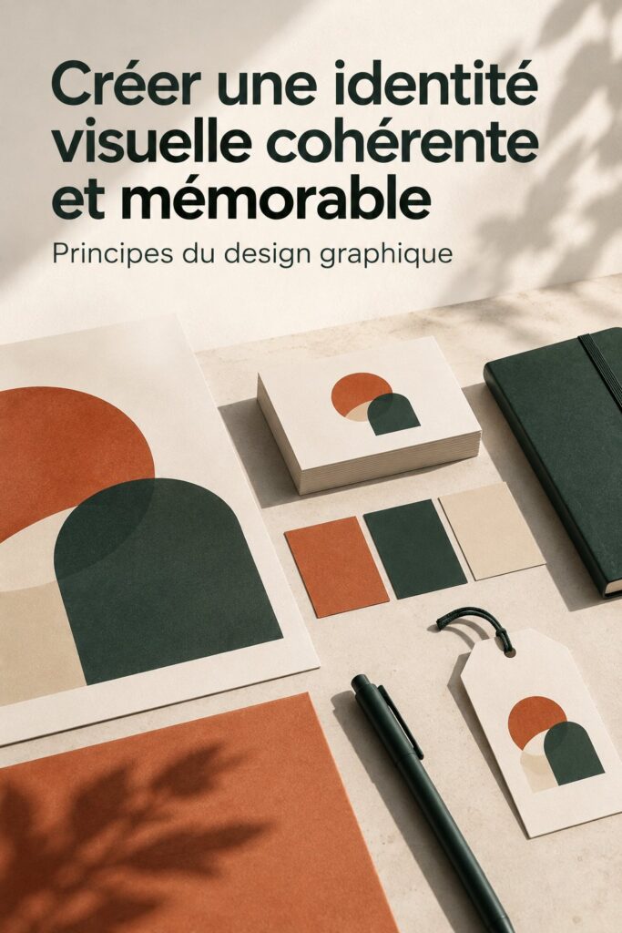 Une présentation d'éléments graphiques illustrant une identité de marque élégante et moderne.