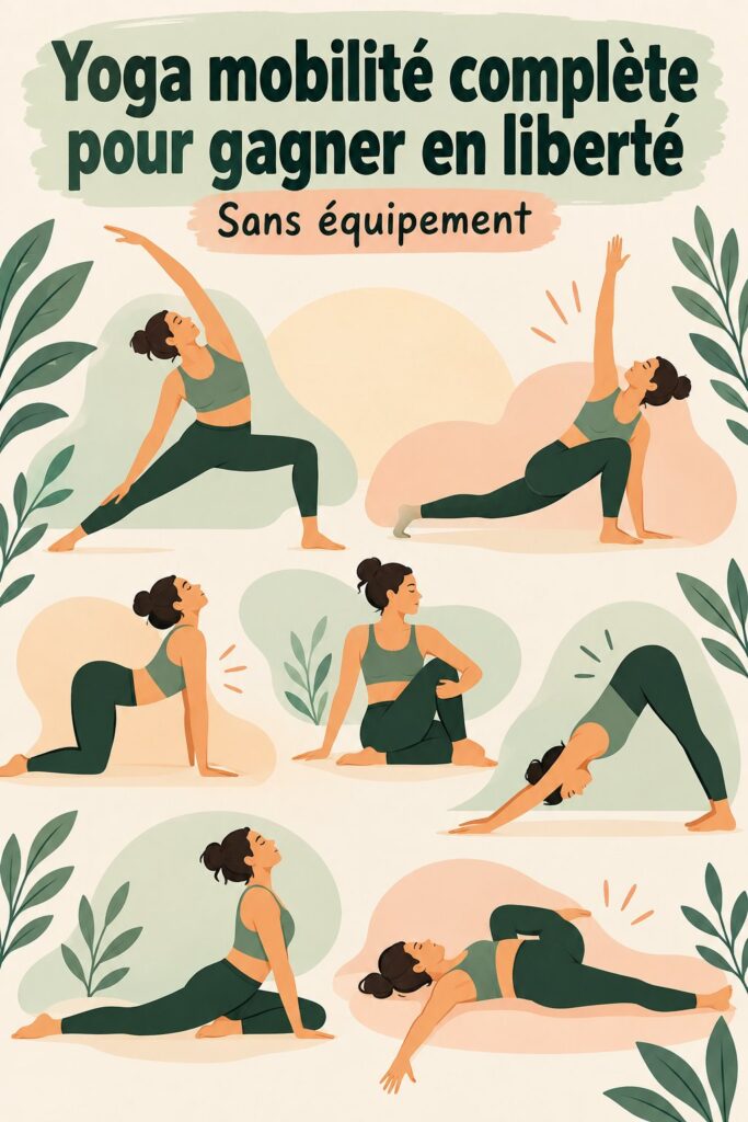 Femme pratiquant des poses de yoga pour la mobilité complète sur un tapis