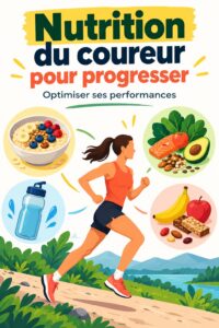Femme souriante après une course, montrant des aliments sains.